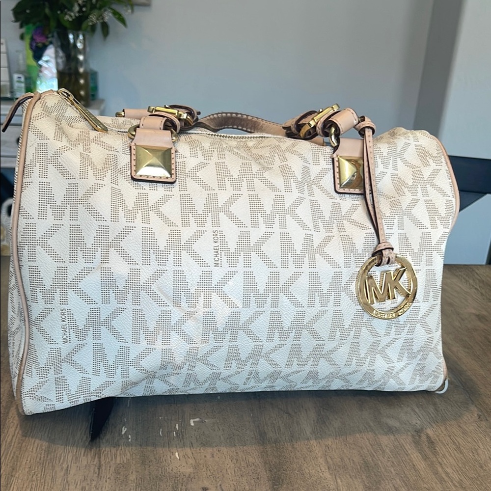 Michael Kors Cream Travel Bag with Gold Accents